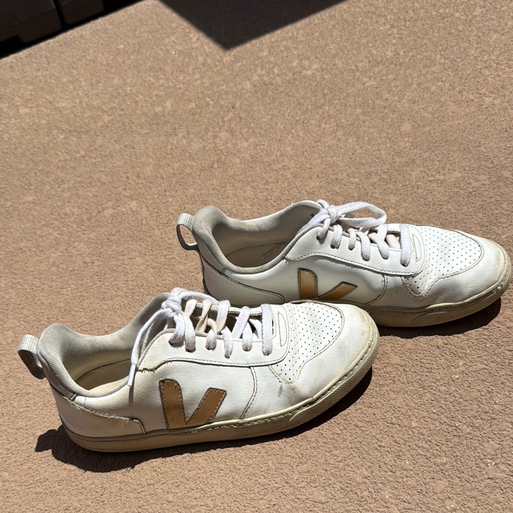 Veja Sneakers with White and Gold Design